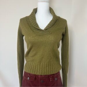 J.Crew Olive Green Wool-Blend Collared V-Neck Pullover Sweater 🍃